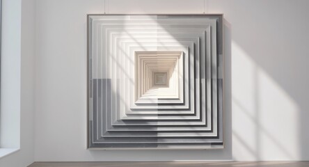 Fototapeta premium Square abstract art with layered, receding perspective in shades of gray