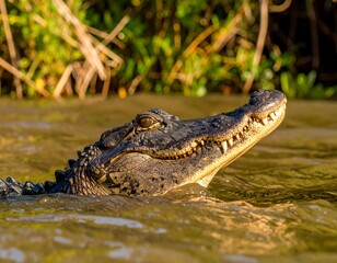 Naklejka premium Croc's head emerging from water