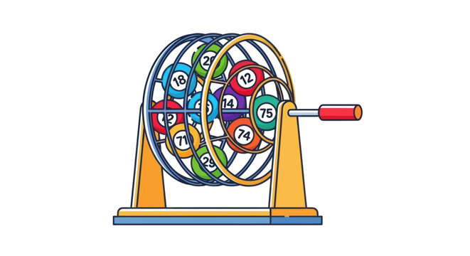Vibrant Bingo Cage with Colorful Numbered Balls for Lottery Game Illustration.