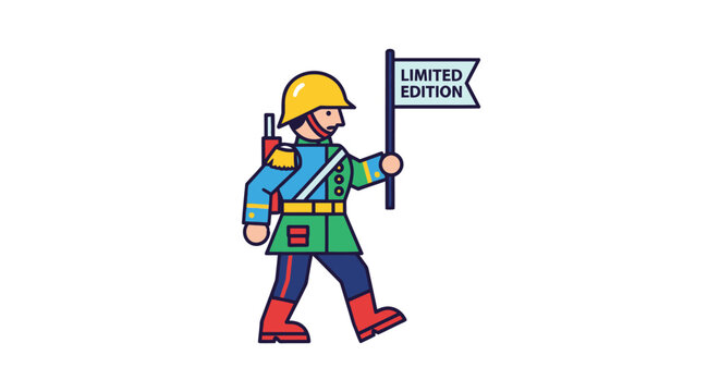 Cartoon Soldier Holding a Limited Edition Flag.