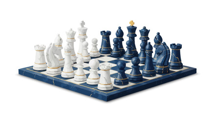 Elegant Blue and White Chess Set on a Folding Board. © Ilma