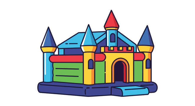 Colorful Inflatable Bouncy Castle Cartoon Illustration.