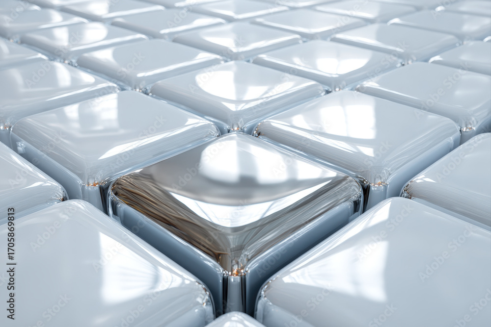Poster glossy white ceramic tiles with subtle reflections on a clean minimal background