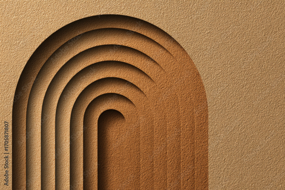 Poster minimal abstract terracotta background with arched shadow and clean product surface