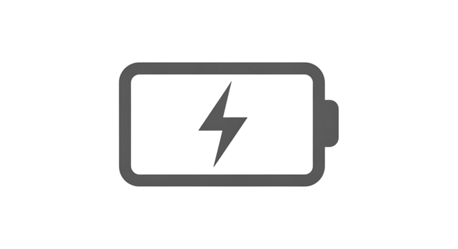 A simple, gray, battery icon with a lightning bolt indicates low power or charging.