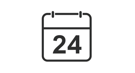 A simple, outlined calendar icon displays the date twenty-four.
