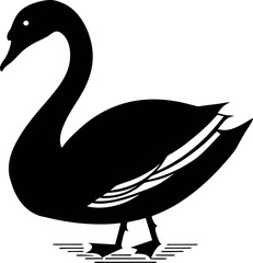 A beautiful silhouette of two swans on a lake, a black swan and a white swan, symbolizing love and nature