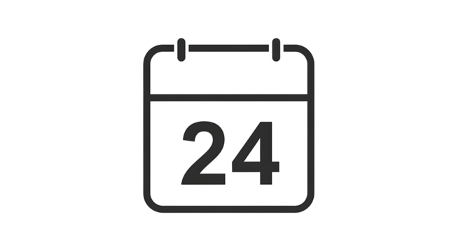 A simple, outlined calendar icon displays the date twenty-four. - Powered by Adobe