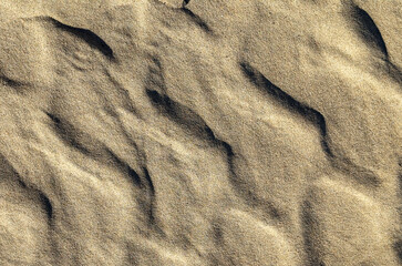Sand background with natural ripples and wavy lines. Granular surface texture showing abstract earth