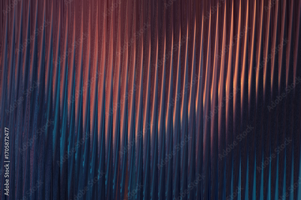 Poster abstract textured background with vertical ribbed pattern illuminated by warm orange and cool blue l