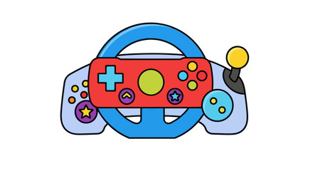 Colorful Cartoon Racing Game Controller with Steering Wheel. © Ilma