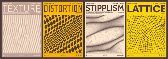 Lattice structure. 3d grid surface. Cover design template. Wavy dotted background. Pointillism. Wallpaper with stripes similar to threads. Irregular vertical lines. Vector for design.