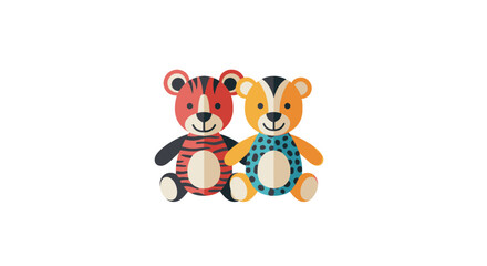 Two friendly cartoon stuffed tiger toys sitting together.