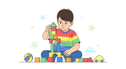 Child Building Building, Cubes, Tower, Construction And Childhood Creative Time