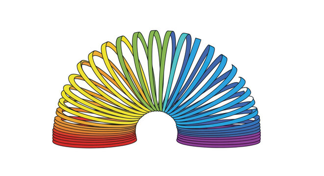 Vibrant Rainbow Metal Slinky Toy Arching in a Curve.