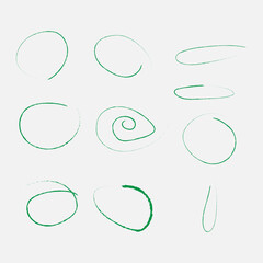 Hand Drawing Line Green Circles Marking Highlight Reminder set of sketches illustrations