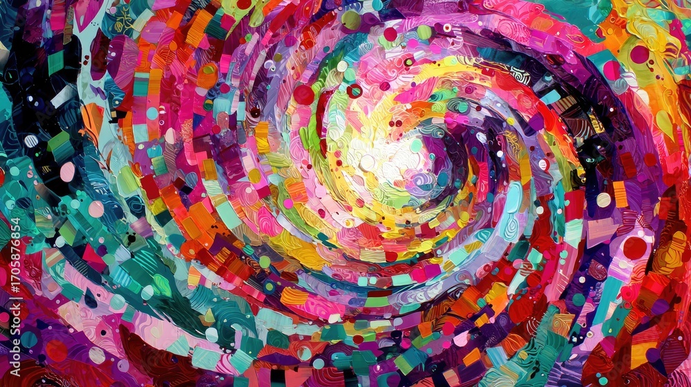 Poster swirling colorful patterns in abstract spiral design artwork
