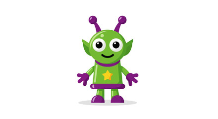 Cartoon Green Alien Character with Purple Antennae and Star.
