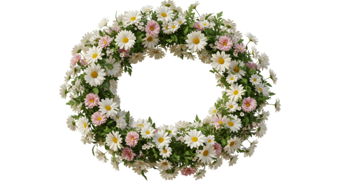 Floral wreath with daisy blossoms isolated PNG with Transparent Background