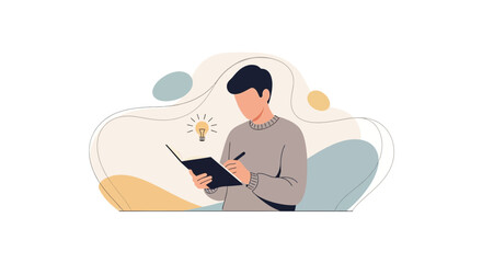 Creative Ideas: A Person Writing And Thinking Expresses Their Brightest Thoughts