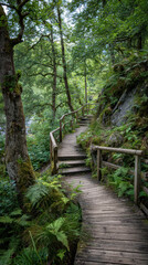 Fototapeta premium Scenic nature walk path forest trail photography lush green environment serene viewpoint tranquility concept