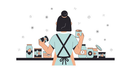 Creative Illustration of a Person Holding Pantry Supplies and Preserved Goods Storage