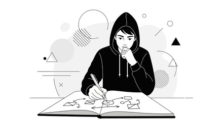Creative Mind Mapping Process: A Young Thinker Sketching Concepts and Strategies