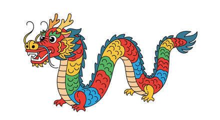 Vibrant Traditional Chinese Dragon Illustration with Colorful Scales and Horns.