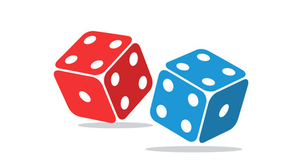 Two Colorful Game Dice Red and Blue for Gambling and Chance.
