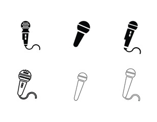 Microphone icon set, microphone logo icon, microphone icon silhouette line art, audio recording podcasting symbol, Podcast audio and music recording symbol,  vector illustration EPS 10.