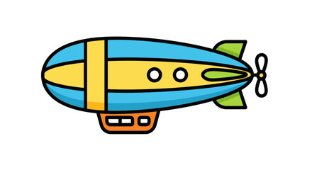Cartoon illustration of a colorful airship or blimp.