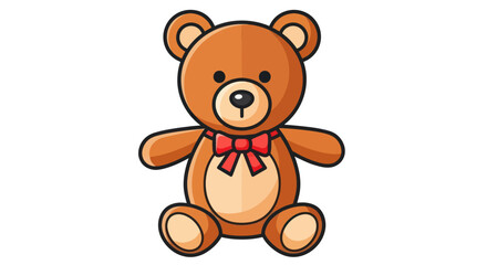 Obraz premium Cartoon Teddy Bear with Red Bow Tie Illustration.