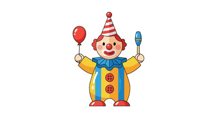 Cheerful Cartoon Clown with Balloon and Lollipop.