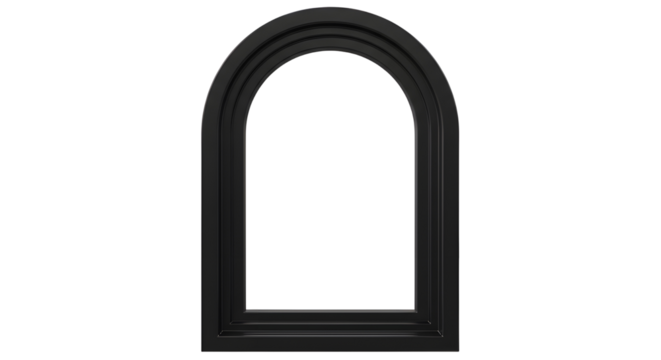 Black arched frame for picture, mirror or painting isolated PNG with Transparent Background - Powered by Adobe