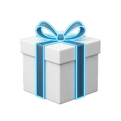 Obraz premium Glowing blue bow adorns a classic white gift box perfect for any celebration transparent background