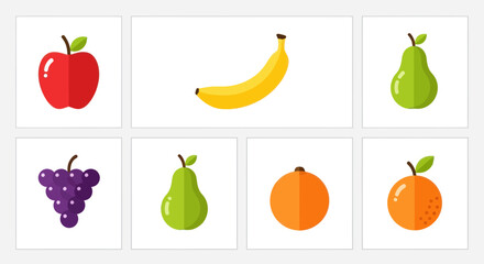 Collection of fresh vibrant and healthy flat design fruit illustrations.