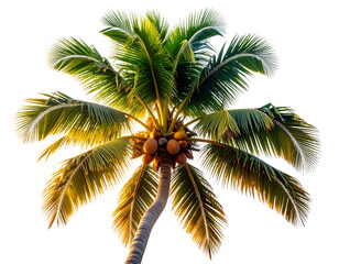  Lush Green Coconut Tree with Long Fronds on White Background 