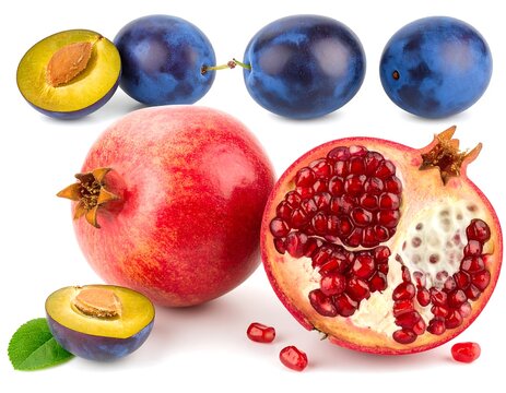 Fresh plums and pomegranates