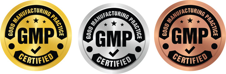 GMP (Good Manufacturing Practice) certified round stamp on transparent background. Vector illustration certification badge icon template