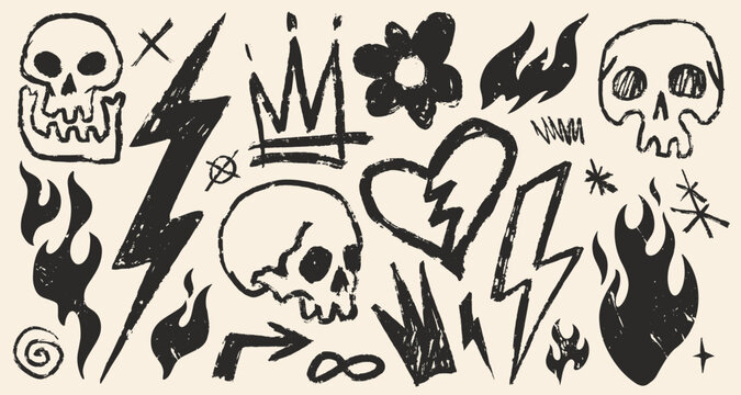 Artistic interpretations of fire and skull motifs