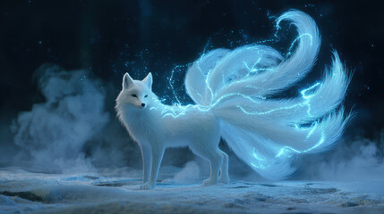 Majestic fox spirit enchanted forest digital art ethereal atmosphere side view fantasy concept