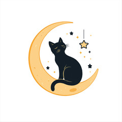 Black cat on a crescent moon