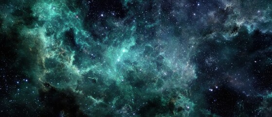 Fototapeta premium Immersive View Inside a Translucent Green Nebula Corridor with Starry Deep Space Glow