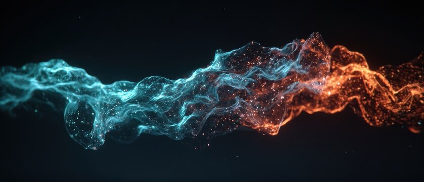 Immersive Nebula Inside View Translucent Blue and Orange Plasma Waves Swirling with Sparkling Cosmic Dust