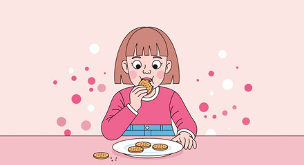 Young Girl Enjoying a Cookie While Sitting At a Table in a Peaceful Setting