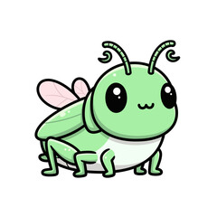 a cartoon insect with green wings and a big smile
