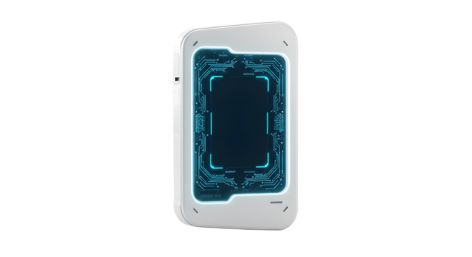 Electronic device with a screen and intricate blue circuit design isolated PNG with Transparent Background