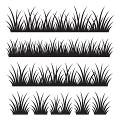 Black Grass Silhouette Vector Set | Seamless Lawn Border Design for Nature and Landscape Art