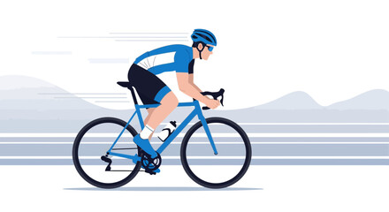 Fototapeta premium Cyclist In Motion On A Blue Bicycle, Conceptual Flat Vector Illustration Ideal for Sports