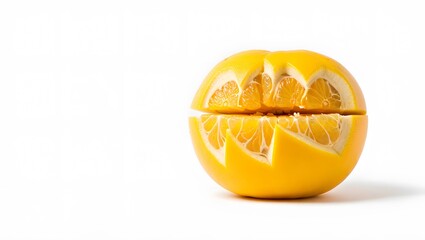Fototapeta premium Bright Yellow Grapefruit Slices, Studio Shot, Clean Minimalist Style, Fresh Citrus Fruit, Healthy Food Image.